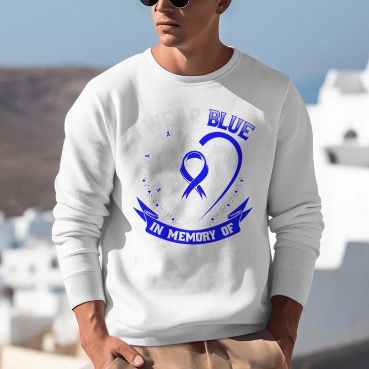 Blue In Memory Of Grandson Colon Cancer Awareness Shirts Premium Unisex Sweatshirt