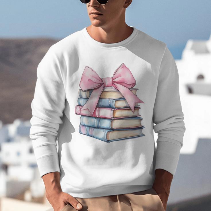 Book Lover Coquette Bow Pink Dainty Ribbon Cute Bookworm Unisex Sweatshirt