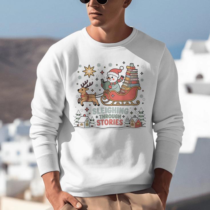Book Lovers Winter Sleighing Through Stories Tee Premium Tri-Blend Unisex Sweatshirt
