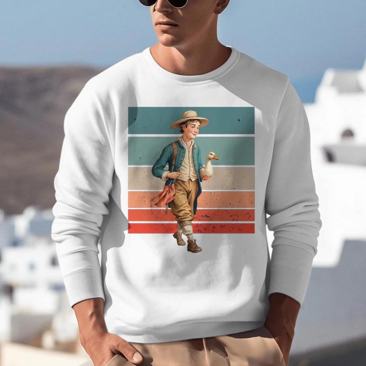 Boy Goose Vintage Rural Pastoral Charm Nostalgia Simple Life Unisex Sweatshirt