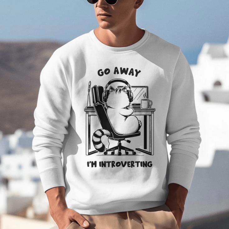 Cat With Coffee On Computer Go Away I'm Introverting Unisex Sweatshirt Cat With Coffee On Computer Go Away I'm Introverting Unisex Sweatshirt