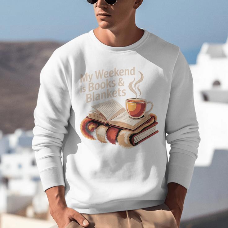 Cozy My Weekend Is Books Blankets Reading Tea Lover Premium Unisex Sweatshirt