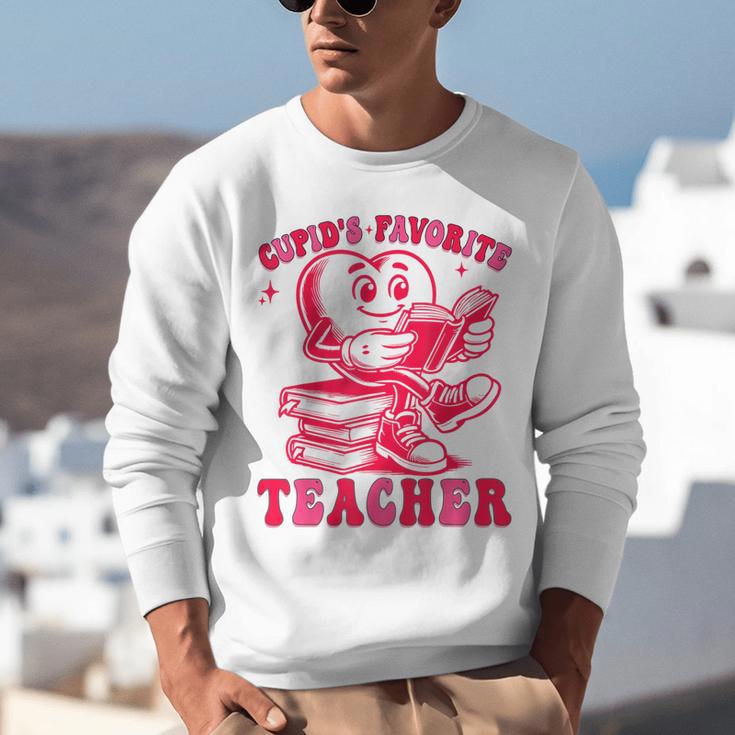 Cupid's Favorite Teacher Valentines Day Heart Book Lover Unisex Sweatshirt