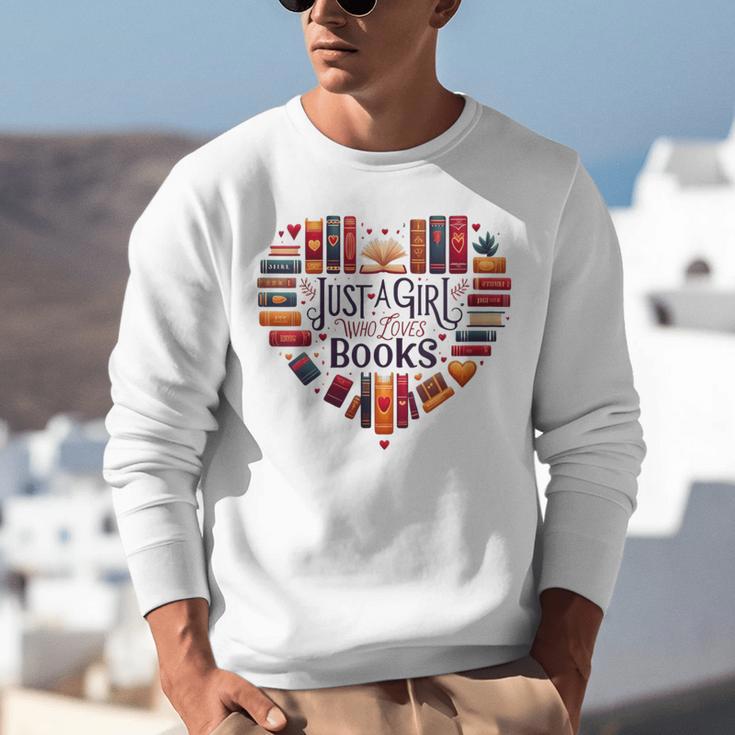 Cute Just A Girl Who Loves Books Heart Shape Reader Unisex Sweatshirt