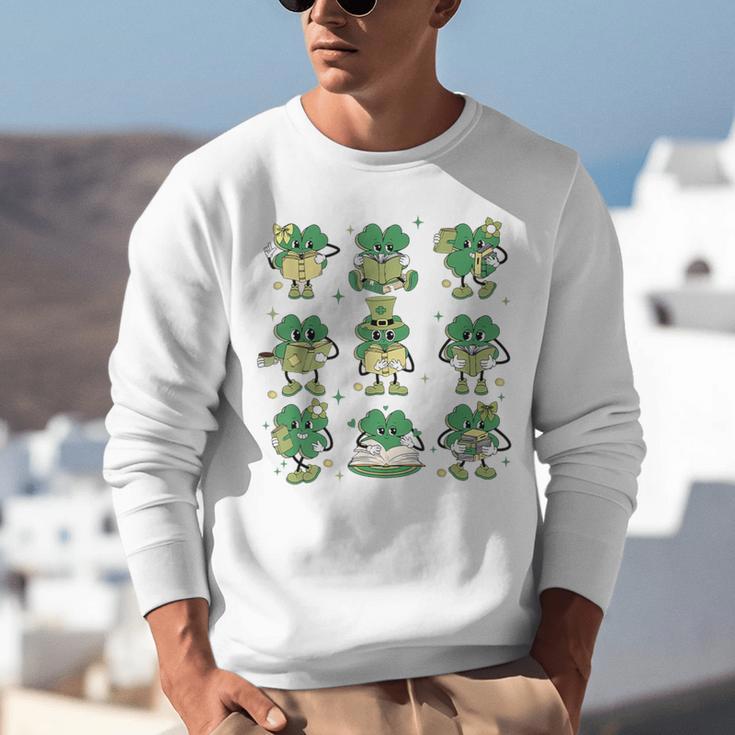 Cute Shamrock Reading Books St Patrick's Day Teacher Reading Unisex Sweatshirt Cute Shamrock Reading Books St Patrick's Day Teacher Reading Unisex Sweatshirt