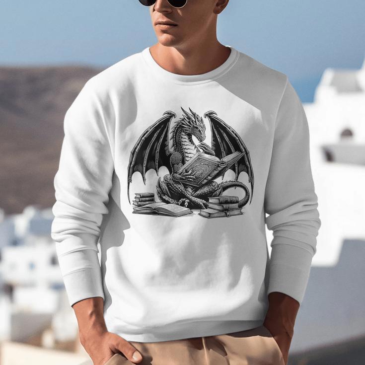 Dragon Reading Book Bookworm Books Dragon Learning Unisex Sweatshirt
