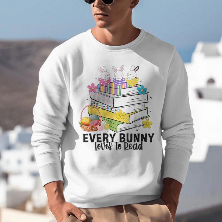 Every Bunny Loves To Read Easter Cute Reading Books Lover Unisex Sweatshirt