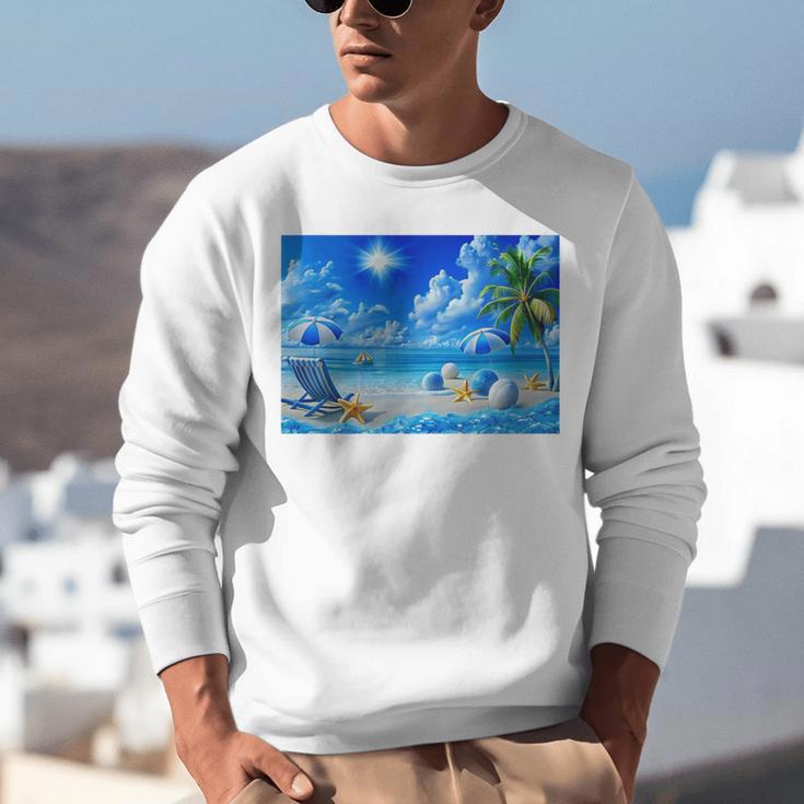 Frutiger Aero Beach Y2k Aesthetic Palm Tree Sand Ocean Premium Unisex Sweatshirt