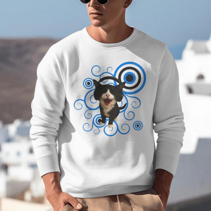 Frutiger Aero Cat Meme Headphone Kitty Cat Lover Unisex Sweatshirt