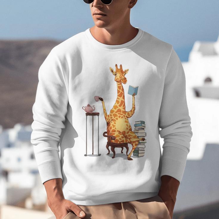 Giraffe Reading Tea Books Coffee Book Lover Graphic Unisex Sweatshirt Giraffe Reading Tea Books Coffee Book Lover Graphic Unisex Sweatshirt
