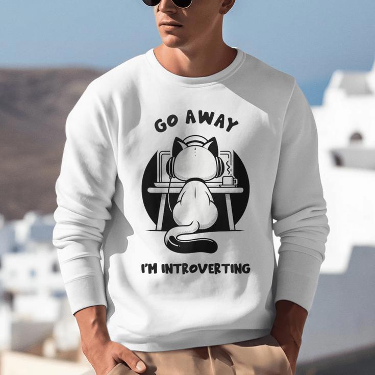 Go Away I'm Introverting Cat With Coffee Unisex Sweatshirt