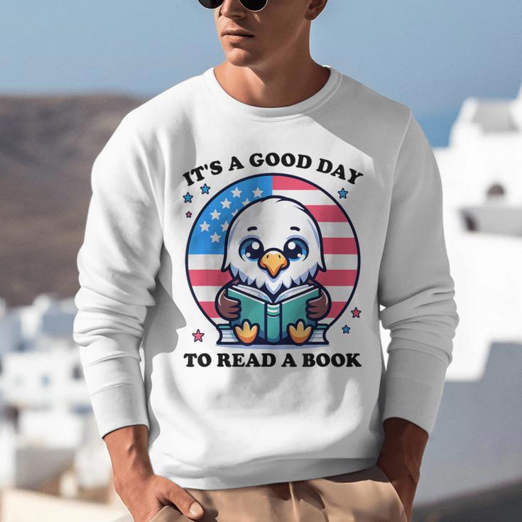 A Good Day To Read a Book Reading Eagle With American Flag Unisex Sweatshirt