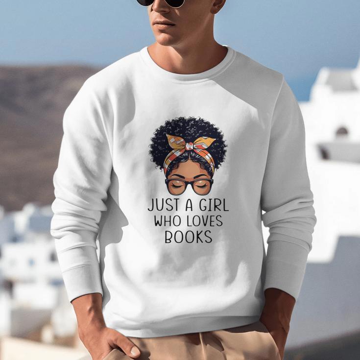 Just a Girl Who Loves Books Messy Bun Black Women Reading Unisex Sweatshirt Just a Girl Who Loves Books Messy Bun Black Women Reading Unisex Sweatshirt