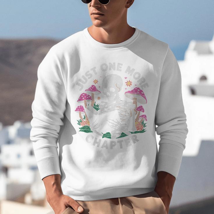 Just One More Chapter Mushrooms Gothic Skeleton Book Lover Premium Unisex Sweatshirt