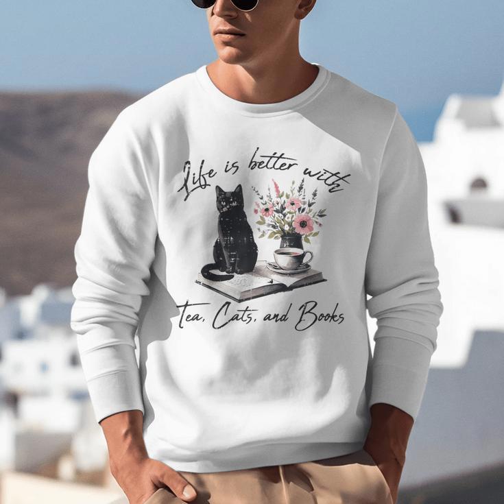 Life Better With 2 Cats Books Kitten Kitty Women Girls Kids Unisex Sweatshirt