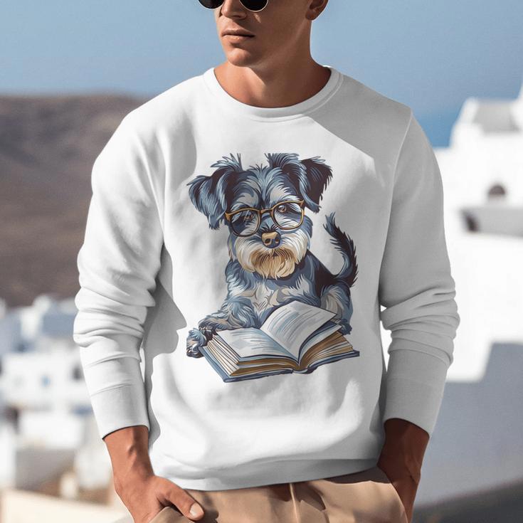 Nerdy Schnauzer Dog Book Lover Glasses Cute Pet For Men Women Kids Unisex Sweatshirt