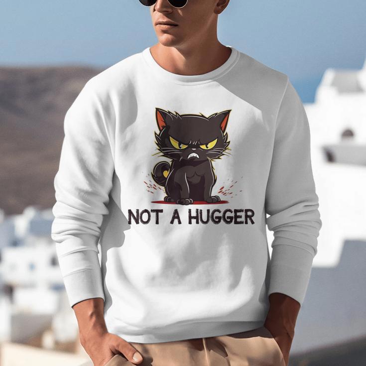 Not A Hugger Tee Angry Cat Sarcastic Cute Introvert Unisex Sweatshirt