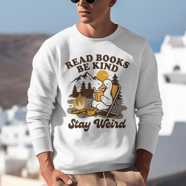 Read Books Be Kind Stay Weird Bookish Silly Goose Reading Unisex Sweatshirt