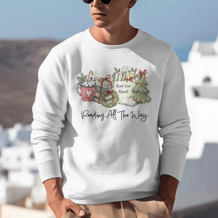 Reading All The Way Christmas Book Lover For Women And Teens Unisex Sweatshirt
