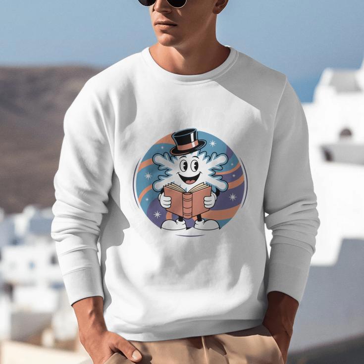 Reading Is Snow Much Fun Snowflake Top Hat Book Fan Winter Unisex Sweatshirt