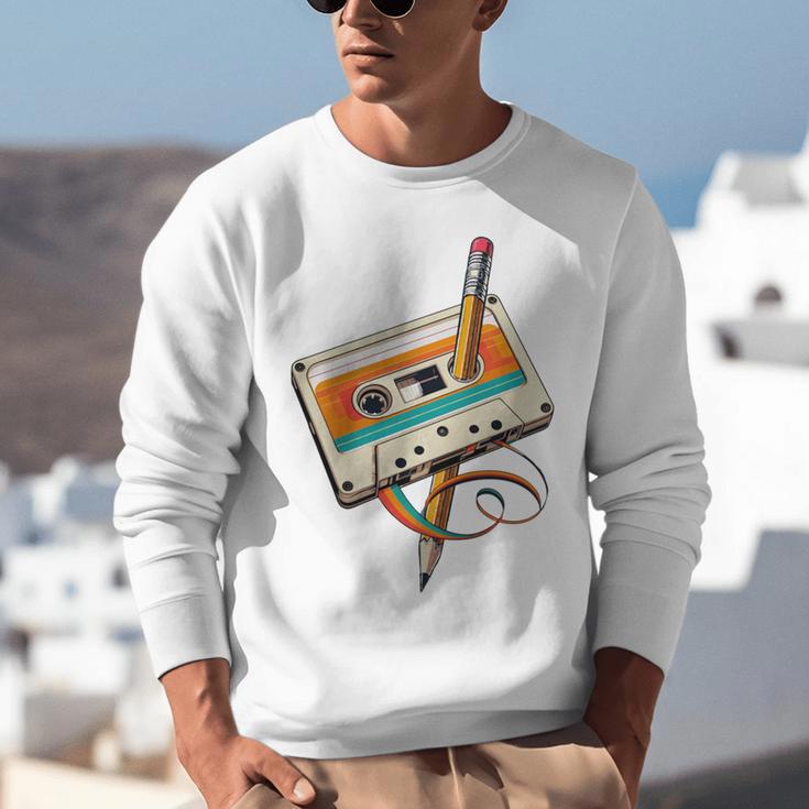 Retro Cassette Tape & Pencil Rewind Nostalgia Party 80s 90s Unisex Sweatshirt