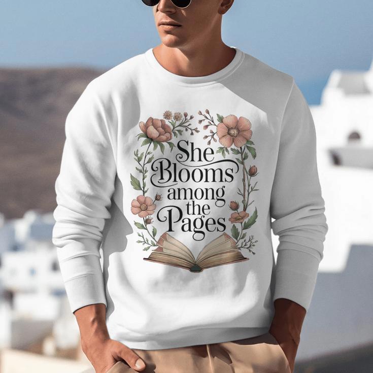She Blooms Among The Pages Women Mom Wife Floral Book Lover Premium Tri-Blend Unisex Sweatshirt She Blooms Among The Pages Women Mom Wife Floral Book Lover Premium Tri-Blend Unisex Sweatshirt
