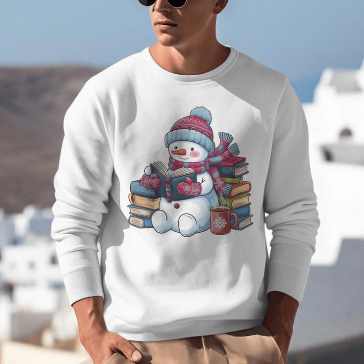 Snowman Reading Book Lovers Christmas Bookworm Librarian Unisex Sweatshirt