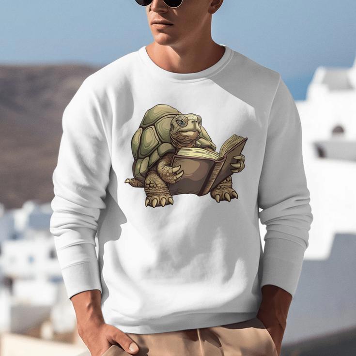 Sulcata Tortoise Reading A Book Unisex Sweatshirt