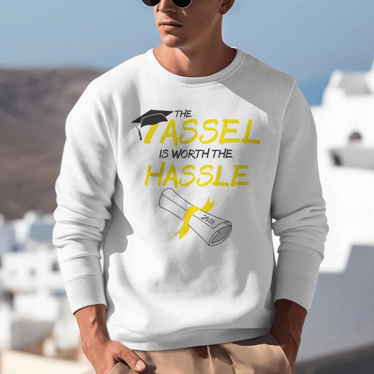 Tassel Worth The Hassle 2018 Graduation Quote Ylw Unisex Sweatshirt