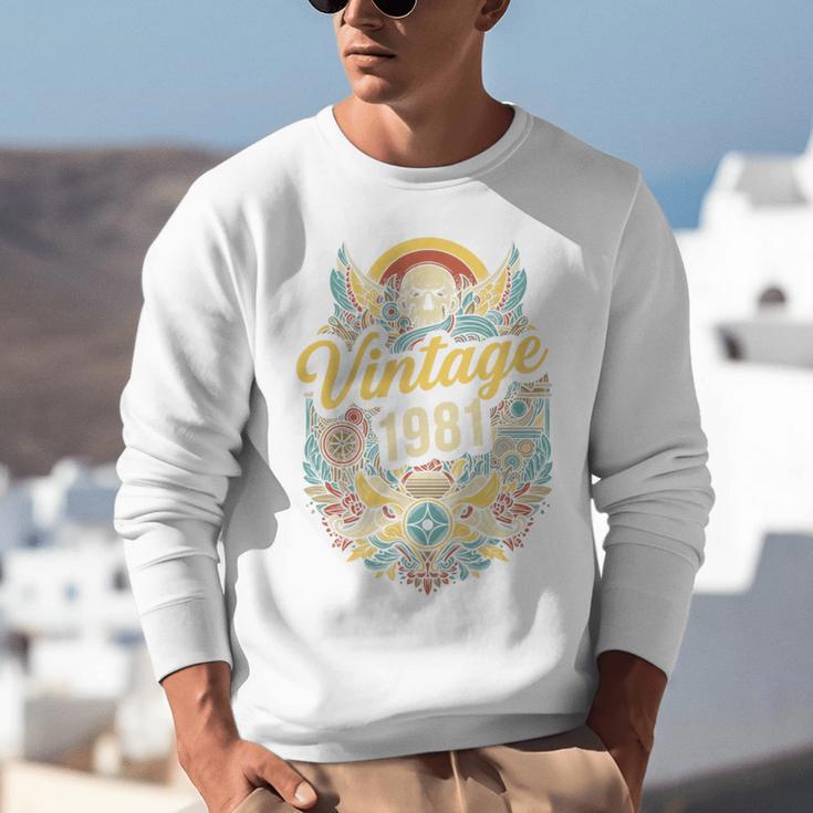 Vintage 1981 Retro Badge Nostalgia Eighties Compass Skull Premium Tri-Blend Unisex Sweatshirt