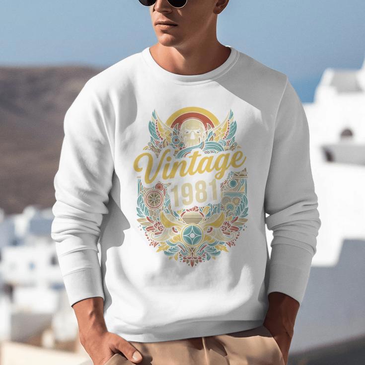 Vintage 1981 Retro Badge Nostalgia Eighties Compass Skull Unisex Sweatshirt Vintage 1981 Retro Badge Nostalgia Eighties Compass Skull Unisex Sweatshirt
