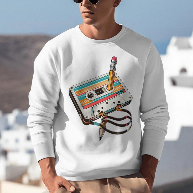 Vintage Cassette Tape And Pencil Nostalgia Party 70s 80s 90s Premium Unisex Sweatshirt