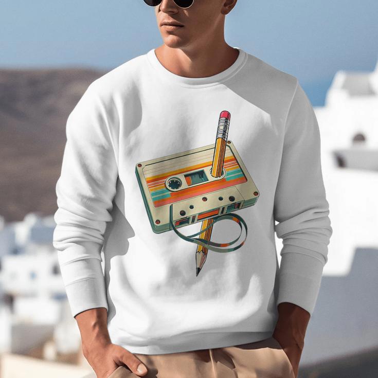 Vintage Pencil Rewind Cassette Tape Nostalgia Party 80s 90s Premium Unisex Sweatshirt