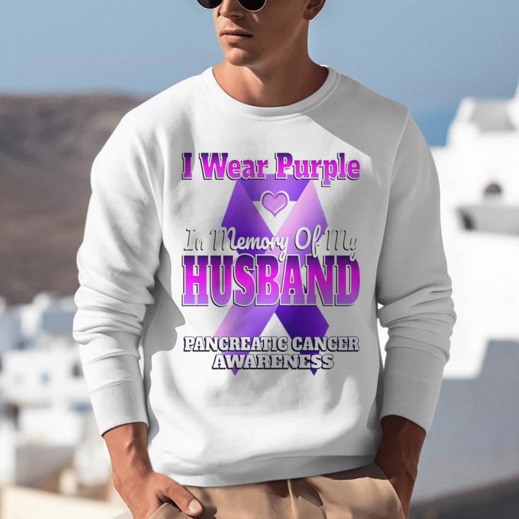 I Wear Purple In Memory Of My Husband Pancreatic Cancer Premium Tri-Blend Unisex Sweatshirt