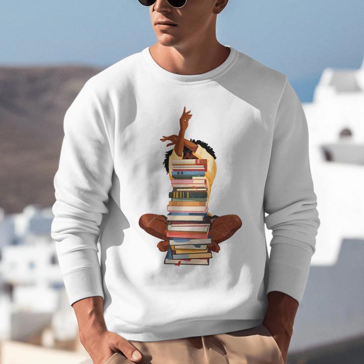 Woman And Books Stack Afro Girl Book Lover Unisex Sweatshirt Woman And Books Stack Afro Girl Book Lover Unisex Sweatshirt