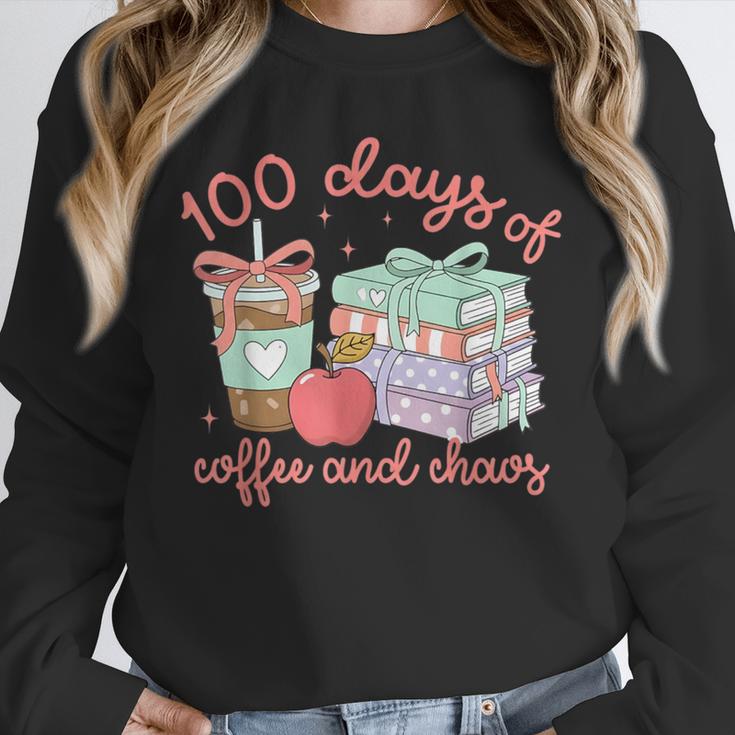 100 Days Of Coffee And Chaos Coquette Bow Book Apple Unisex Sweatshirt