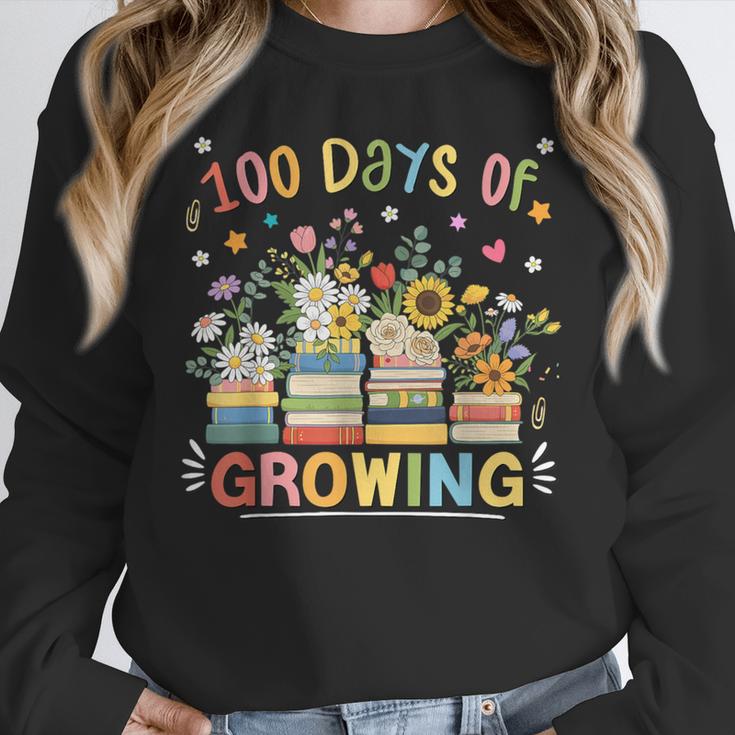 100th Day Of School Teacher Floral Books 100 Days Of Growing Unisex Sweatshirt