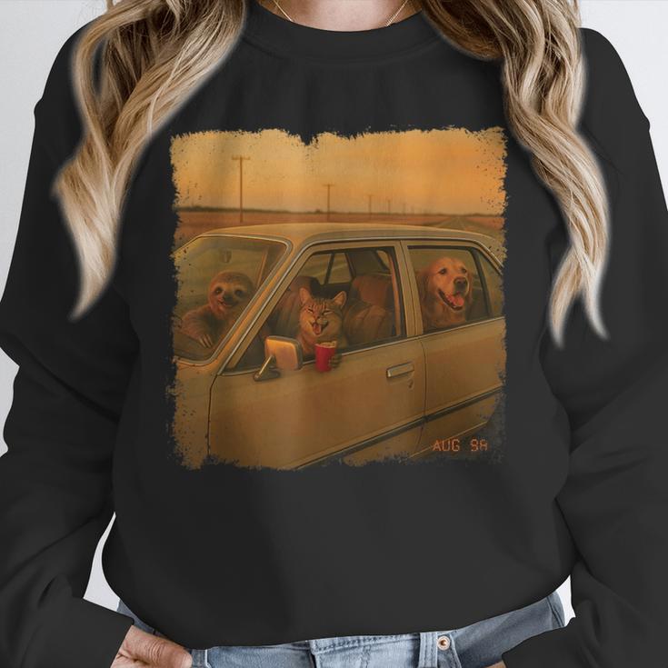 90s Roadtrip Animals Photo Cat Sloth Dog Retro Nostalgia Unisex Sweatshirt