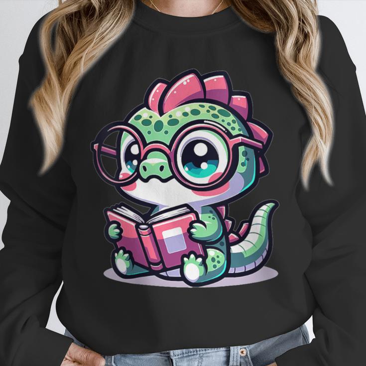 Adorable Book Lover Basilisk With Reading Glasses Cute Unisex Sweatshirt