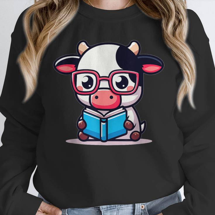Adorable Book Lover Cow With Reading Glasses Cute Unisex Sweatshirt Adorable Book Lover Cow With Reading Glasses Cute Unisex Sweatshirt