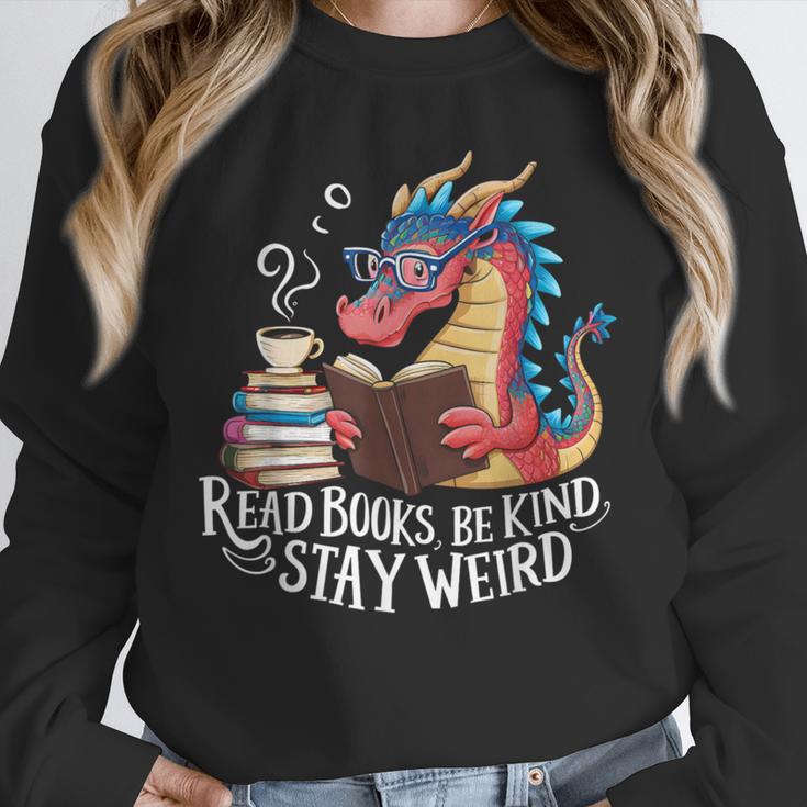 Adorable Book Lover Dragon Read Books Be Kind Stay Weird Unisex Sweatshirt