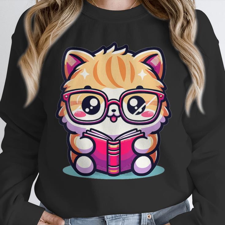 Adorable Book Lover Persian Cat With Reading Glasses Cute Unisex Sweatshirt