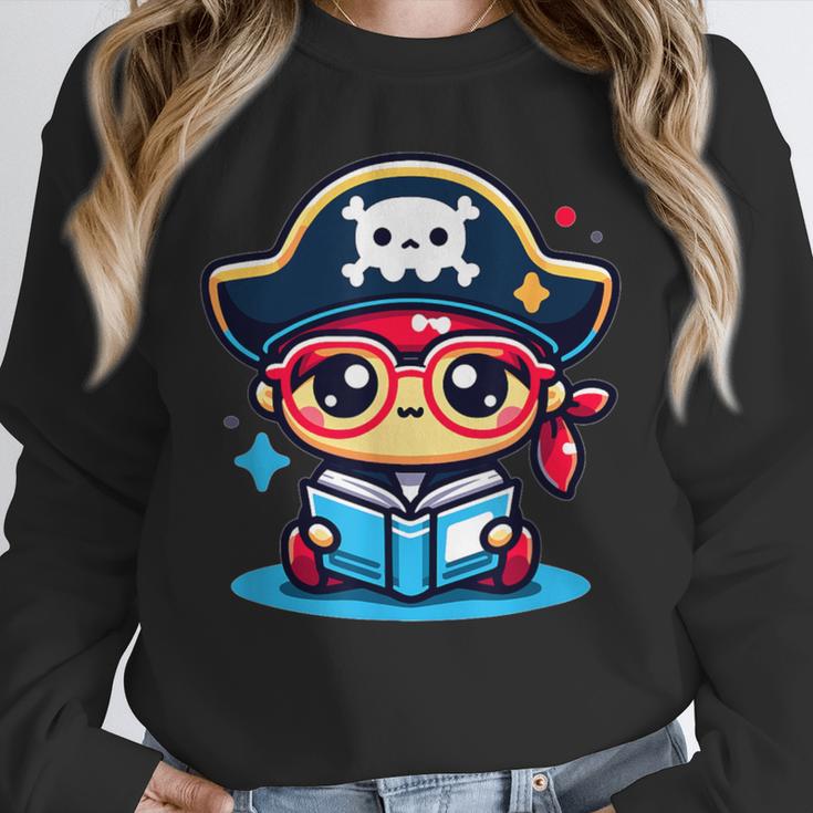 Adorable Book Lover Pirate With Reading Glasses Cute Unisex Sweatshirt