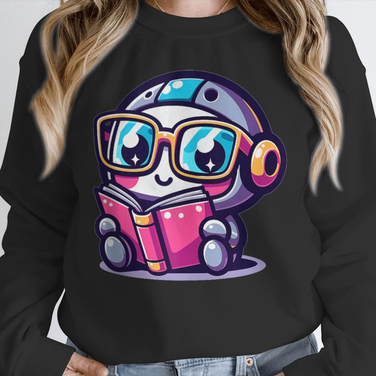 Adorable Book Lover Robot With Reading Glasses Cute Unisex Sweatshirt