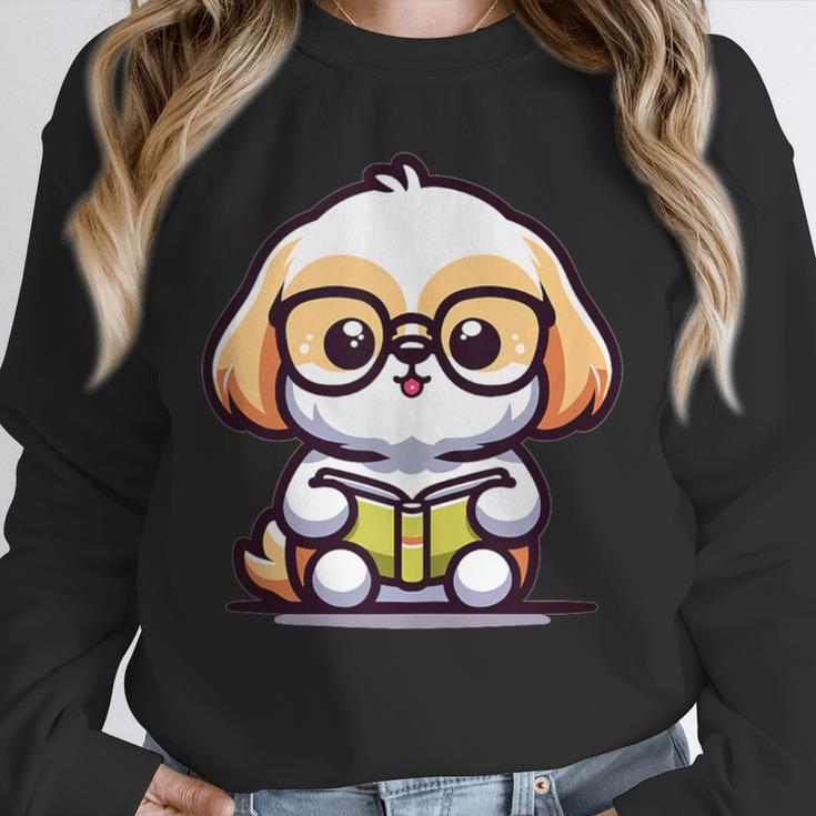 Adorable Book Lover Shih Tzu With Reading Glasses Cute Unisex Sweatshirt