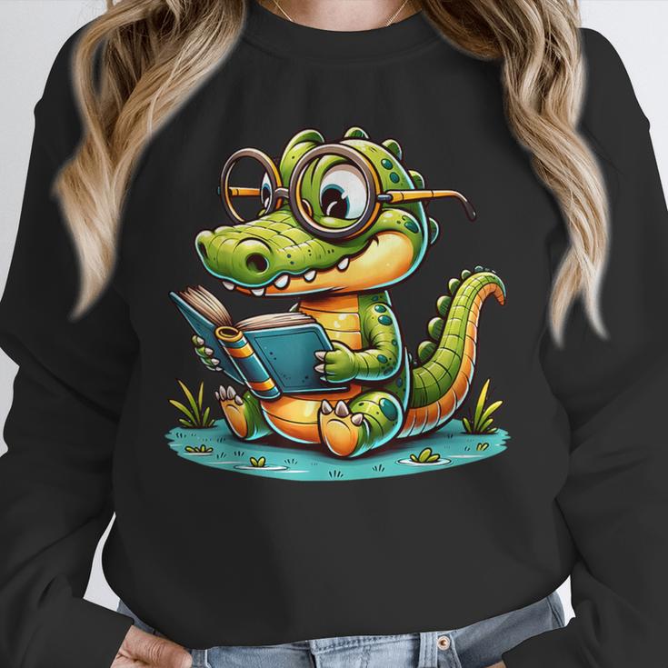 Alligator Reading a Book Animal Unisex Sweatshirt