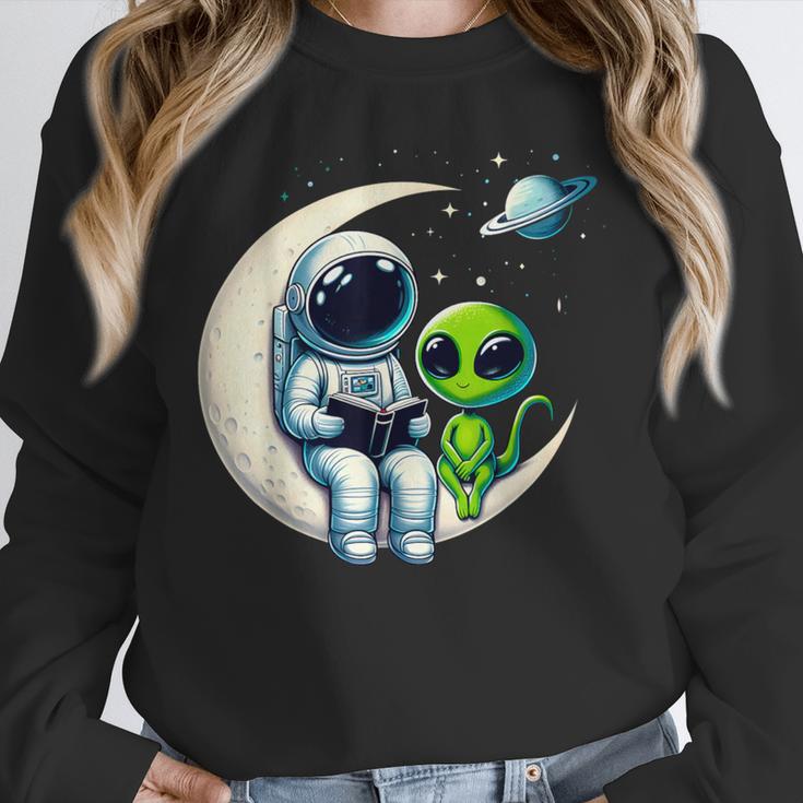 Astronaut Reading Book To Alien Shirt Moon Space Lover Kids Unisex Sweatshirt