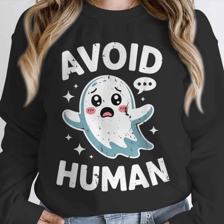 Avoid Humans Cute Kawaii Pastel Ghost Introvert Saying Unisex Sweatshirt Avoid Humans Cute Kawaii Pastel Ghost Introvert Saying Unisex Sweatshirt