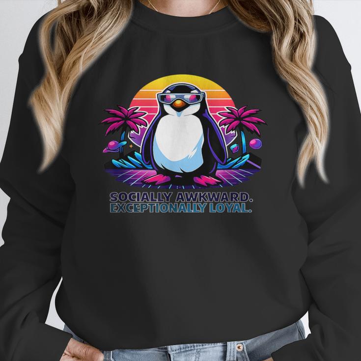 Awkward But Loyal Penguin Synthwave Vapowave Introvert Unisex Sweatshirt