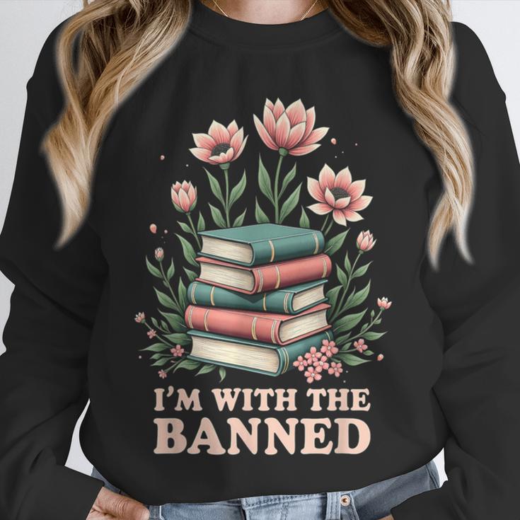 Im With The Banned Floral Flower Book Lover Unisex Sweatshirt
